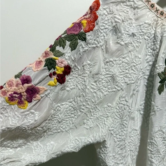Sundance Melody Peasant Floral Embroidered Blouse Johnny Boho Lace Popover Top - Picture 9 of 12